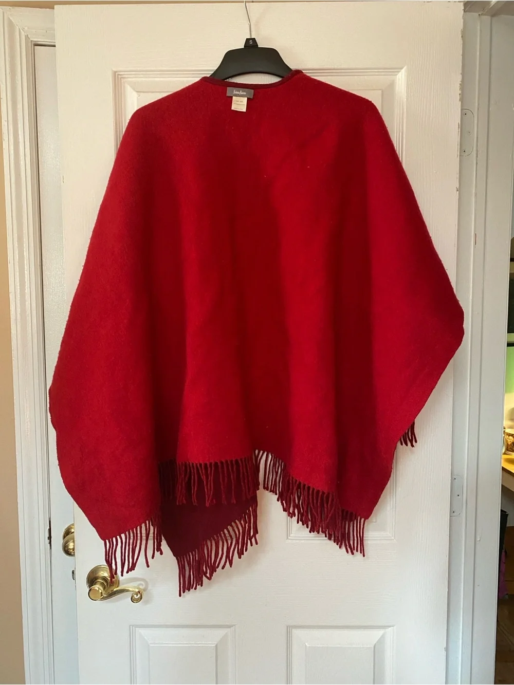 Neiman Marcus Red Burgundy Merino Wool Poncho Shawl Wrap